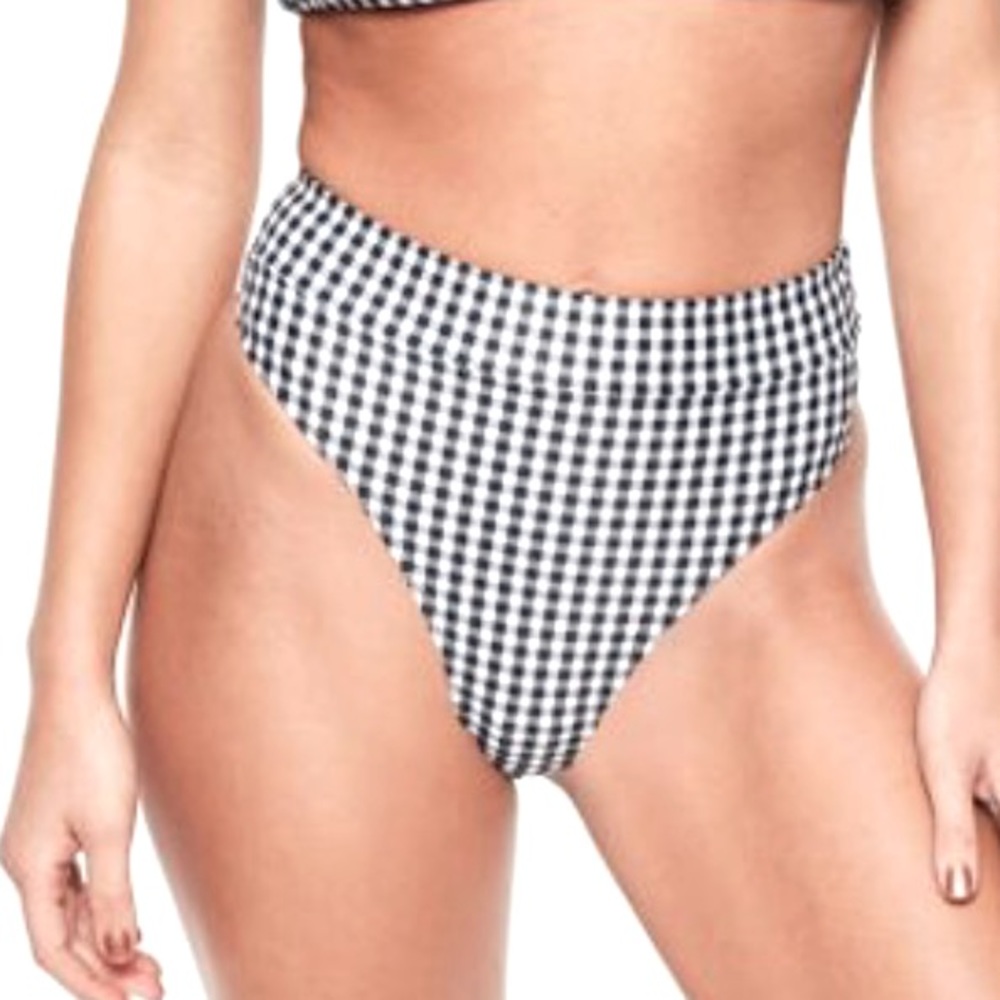 Missguided Black And White Plaid High Waist Bikini Bottom NEW Size 12